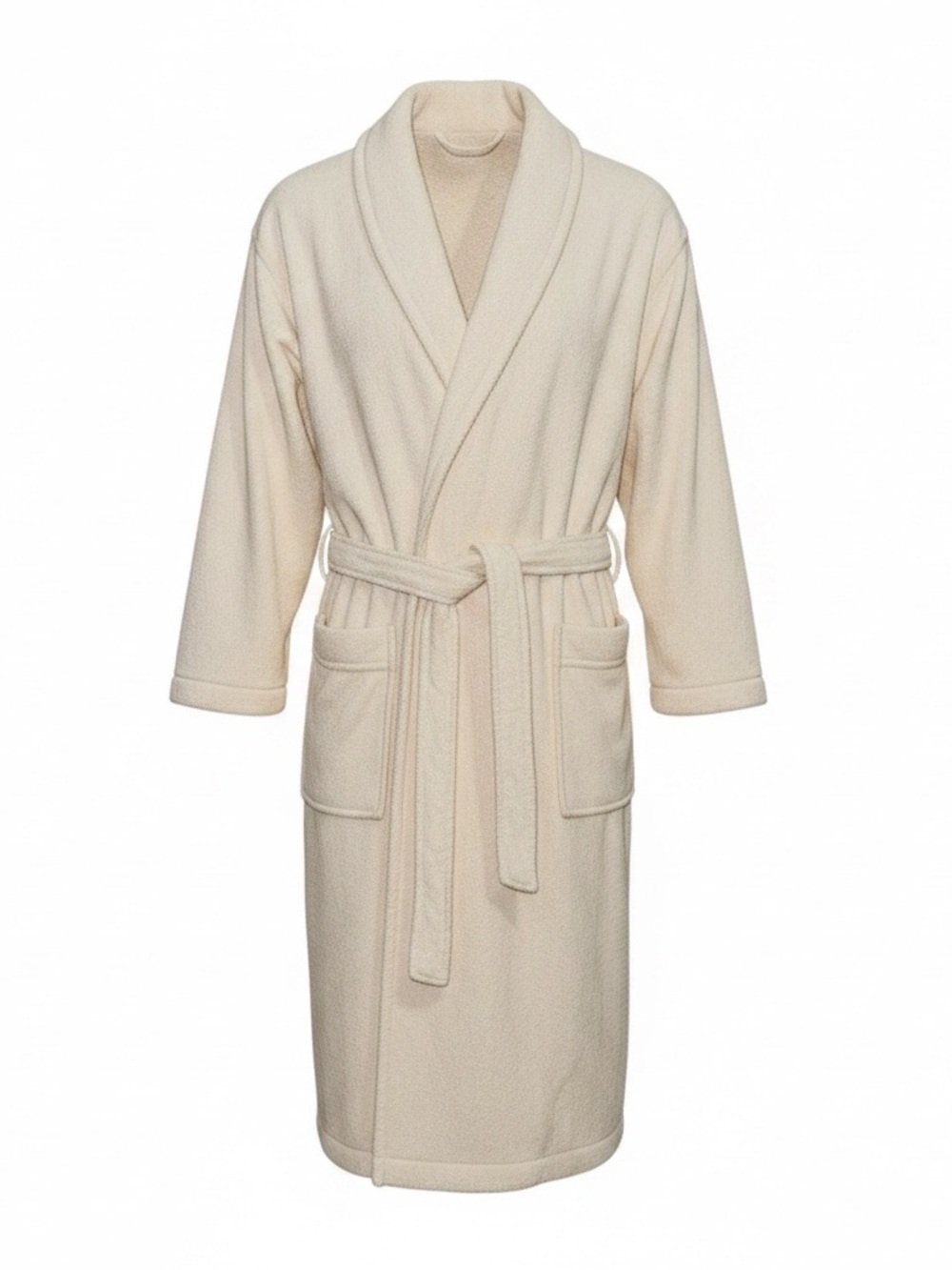 L.L Bean Men Cream Plush Bath Robe with Pockets and Belt